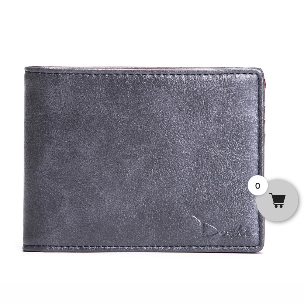 BNIB Doshi Vegan Leather Grey Gender Neutral Slim  Wallet Red Interior